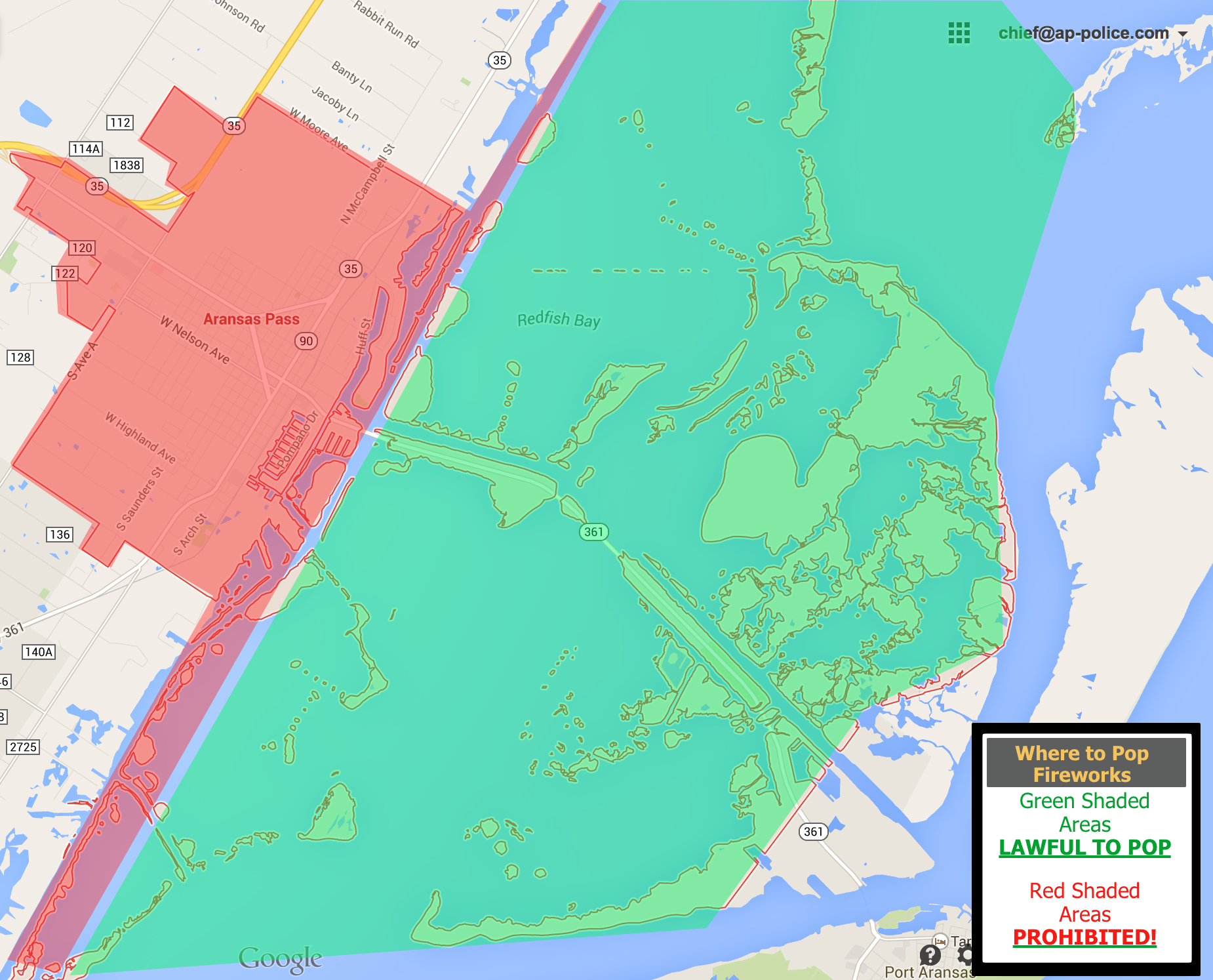 Aransas Pass releases map showing where fireworks are prohibited